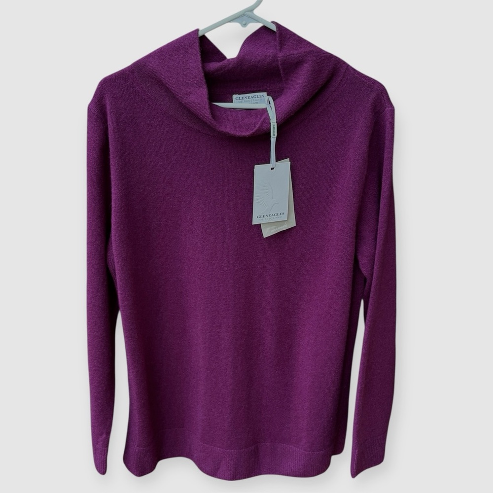 Gleneagles Of Scotland 100% Cashmere Funnel Neck Jumper Sweater NWT Purple Sz L
